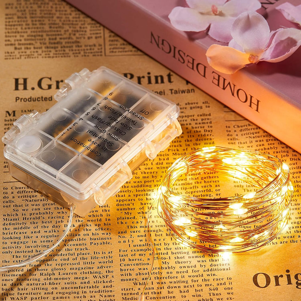 1 Pack 16.4 Ft. Battery Operated Outdoor String Lights with Remote & Timer, LED Warm White Fairy Lights, Waterproof Twinkle Lights for Bedroom, Dorm, Mason Jar, Wedding, Party, Christmas