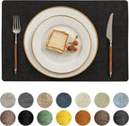 Romanstile Vinyl Placemats Set of 4-12 X 18 Inch - Heat Resistant Place Mats 100% Waterproof Oilproof Wipeable Reversible Faux Leather Table Mats for Kitchen/Dining/Party/Holiday, Black