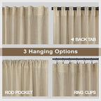 Modern Farmhouse Linen Curtains 80 Inches Long 2 Panel Set Taupe Semi Sheer - Image 5