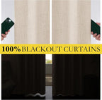 NICETOWN 100% Blackout Beige Linen Bedroom Curtains 95" Length - Image 4