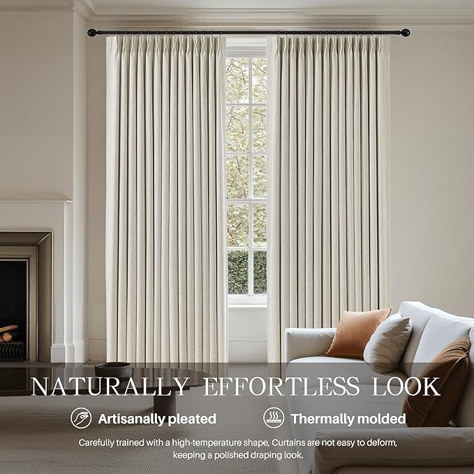 Pinch Pleated Linen Curtains 100% Blackout 90 Inches Long - Image 2