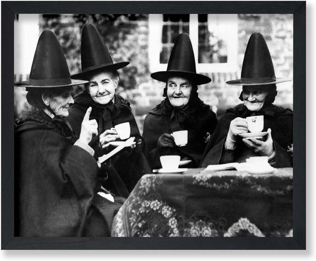 Poster Master Classic Photograph Poster - Vintage Halloween Print - Gift for Artist, Friend - Witches Tea Party, Old Women Smiling, Wearing Robes - Wall Decor for Living Room, 24x32 Unframed Wall Art