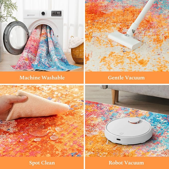 Rugflix 5x7 Area Rugs for Living Room, Washable Colorful Rainbow Large Rug | - Image 5