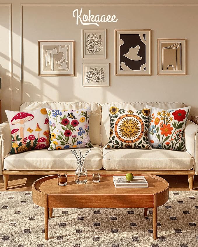 Embroidered Throw Pillow Covers 18x18 Inch, Bird Lemon | Decorative Pillow - Image 6