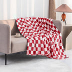 LOMAO Throw Blankets Flannel Blanket with Checkerboard Grid Pattern Soft Throw Blanket for Couch, Bed, Sofa Luxurious Warm and Cozy for All Seasons (Red, 50"x60")