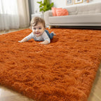 Amdrebio Burnt Orange Shag Plush Large Area Rug 6x9 - Image 8