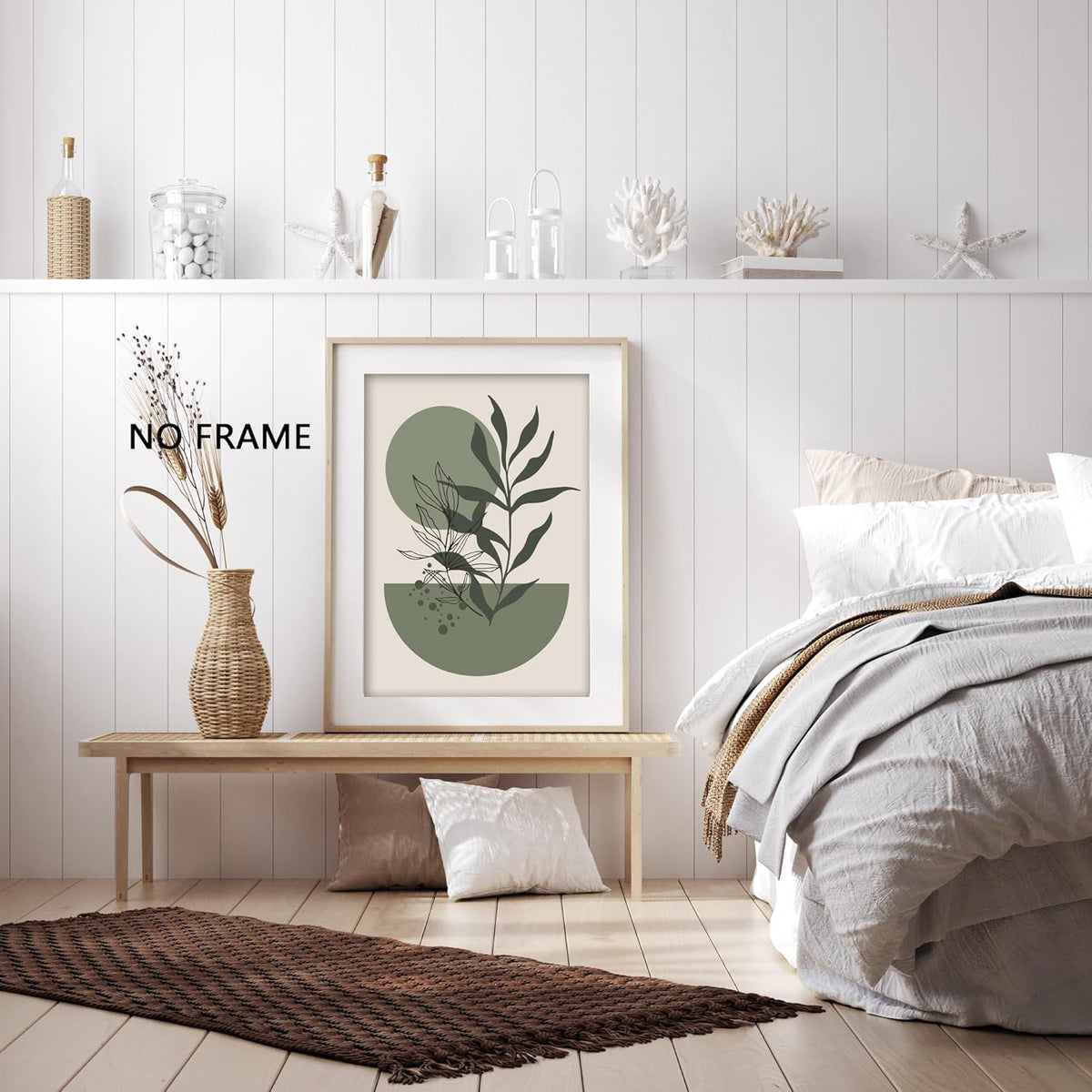 Sage Green Boho Wall Art Set of 3 Abstract Minimalist Geometric Line Poster Green Botanical Leaf Canvas Prints Modern Artwork Painting Decor for Living Room Bedroom Office 16x24 in Unframed