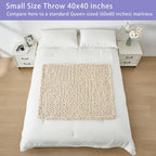 Bigacogo Chunky Knit Throw Blanket for Couch, 40x40 inches, 100% Hand Knitted with Thick Jumbo Chenille Yarn, Cozy Soft Large Rope Knot Cable Crochet Blankets for Sofa Bed Living Room, Beige