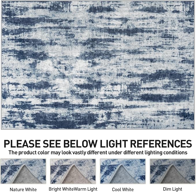 10x14 Area Rugs for Living Room: Washable Abstract Blue Grey Badroom Carpet | - Image 7