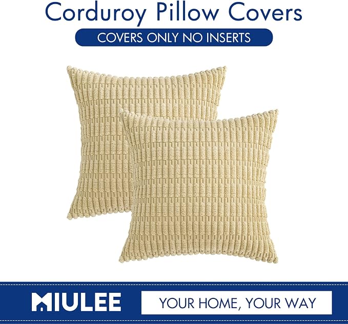 MIULEE Corduroy Decorative Throw Pillow Covers 20x20 Beige Pack of 2 | Soft - Image 6