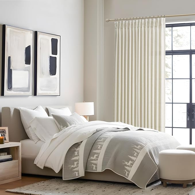Extra Wide 70 Inch Cream Light Filtering Curtains 108 Inches Long 2 Panels Set - Image 6