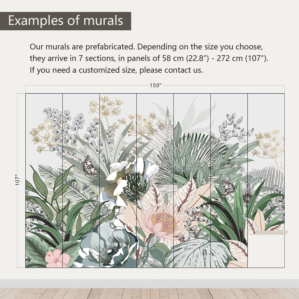 AFZEVEB-Tropical Jungle Wallpaper Botanical Large Floral Wall murals for Bedroom 159"x107" (Not Peel and Stick)