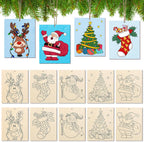 COCHIE 10 Pieces Large Christmas Unfinished Wood Crafts to Paint for Adults and Kids, Bulk Winter Predrilled Wooden Ornaments for Painting, Xmas Tree Truck Paintable Wood Slices Craft Supplies