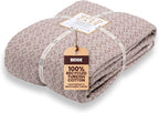 Gold Case Throw Blanket for Bed – 100% Recycled Turkish Cotton Bed Blanket – Decorative Throw Cotton Blankets for Living Room & Bedroom – Retro Beige Woven Queen Blankets – 90x90