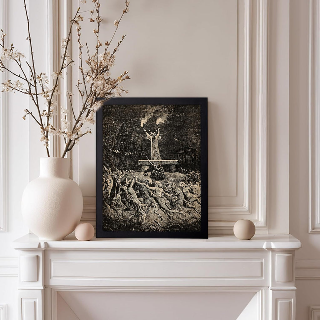 Poster Master Vintage Gustave Dore Poster - Retro Illustration Print - Gift for Gothic, Horror Fan - Dance of Sabbath, Witch, Magic, Spell - Wall Decor for Bedroom, Dorm, 11x14 Black Framed