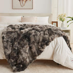 Lotus Karen Faux Fur Blanket Tie-Dye Dark Gray Twin Size - Big Bubble Rabbit Fluff Throw for Couch Small Fluffy Fuzzy Cozy Thick Furry Plush Shaggy Blankets 60x80 Inches