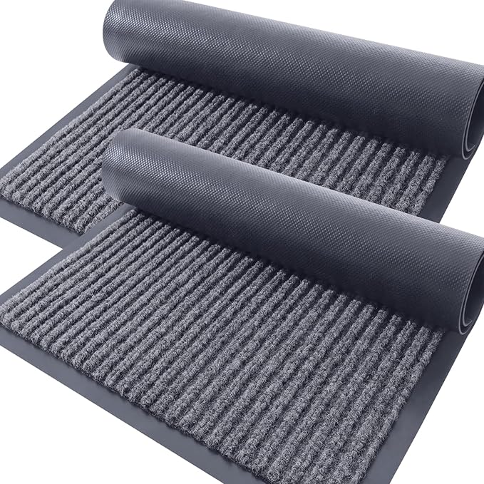 OLANLY 2-Pack Front Door Mats 47x23, Waterproof Heavy-Duty Doormats | Grey by OLANLY