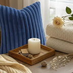 decorUhome Fall Faux Fur Throw Pillow Covers 16x16 Set of 2 Navy Blue | - Image 9