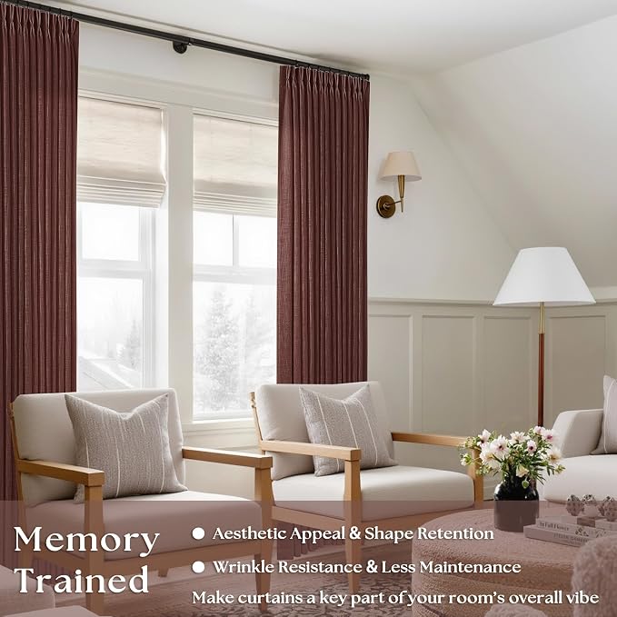 Chestnut Brown Thick Linen Pinch Pleated Curtains 120 Inches Long 2 Panels | - Image 2