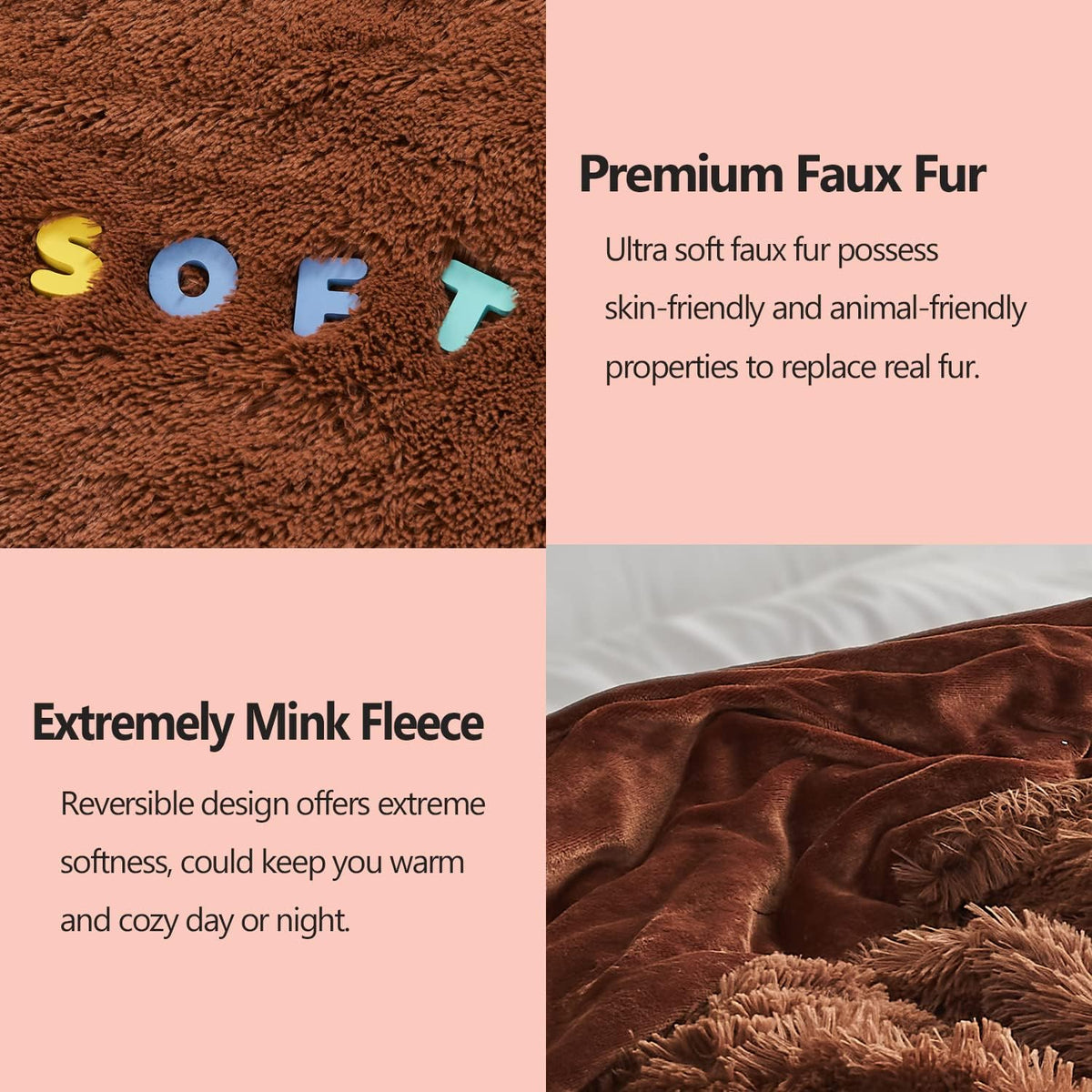 GONAAP Fuzzy Faux Fur Throw Blanket Queen Size Coffee Super Soft Cozy Plush Fuzzy Shaggy Blanket for Couch Sofa Bed (Coffee, Queen(90"x90"))