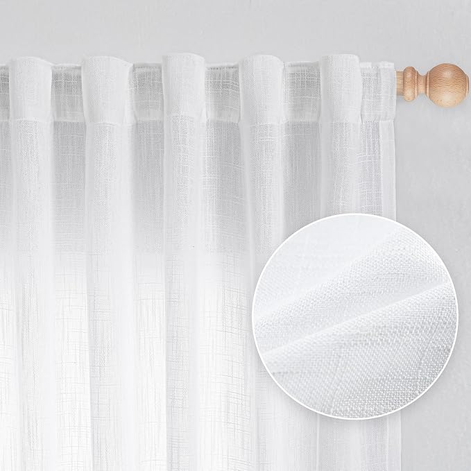 MYSKY HOME White Curtains for Living Room 1 Panel, Semi Sheer Curtains & Drapes by MYSKYHOME