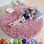Amdrebio Mauve Pink Round Fluffy Rug 4Ft by Amdrebio