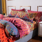 ABREEZE Bohemian Duvet Cover Set Colorful Orange Boho Retro Bedding Set Damask Paisley Cotton Duvet Cover Tribal Reversible Bedding Exotic Style Comforter Cover 3-Piece Full
