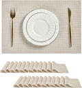 Leetaltree Beige White Placemats Set of 24 - Heat Resistant Non-Slip Place mats for Dining Table, Washable Durable PVC Vinyl Woven Table Mats（Beige White, 24）