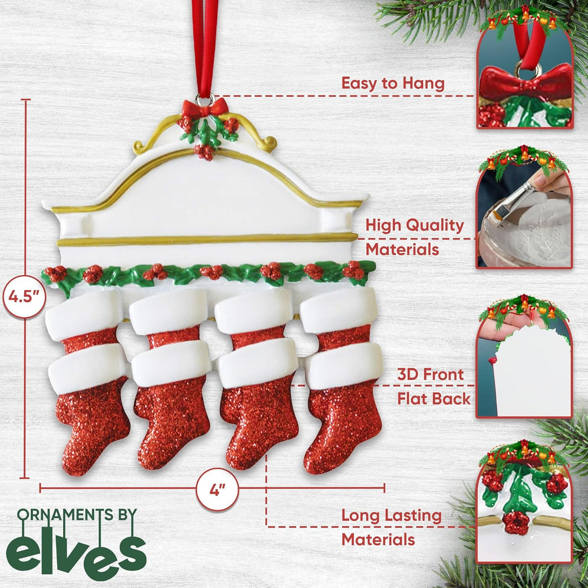 3D White Mantle Family of 8 Christmas Ornament 2025 Personalized Family Christmas Ornaments 2025 | Garland Fireplace Personalized Tree Ornaments Customizable Gifts Red Stockings of Eight Ornament