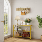 Hoctieon Gold Console Table, 3 Tier Entryway Table, Hallway Table, Narrow Sofa Table with Shelves, Entrance Table for Entryway, Gold and White