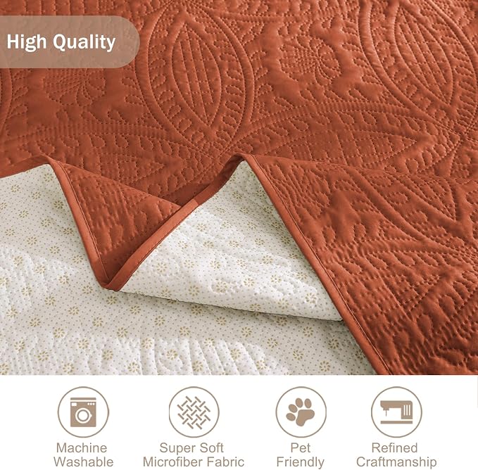 Burnt Orange Sofa Covers with Pockets, Anti-Slip Medallion Couch Covers - Image 7