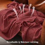 PHF 100% Cotton Waffle Weave Throw Blanket, Soft Lightweight Breathable Cozy Summer Throws for Couch Bed Sofa, Luxury Aesthetic Woven Blanket for Home Decor & Office, 50"x60", Wine Red