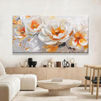 Suconvng Large Wall Art For Living Room Floral Wall Artwork Modern Canvas Art Wall Decor 29" X 58" Painting Orange White Flower Wall Art For Bedroom Home Office Dining Room Home Decoration