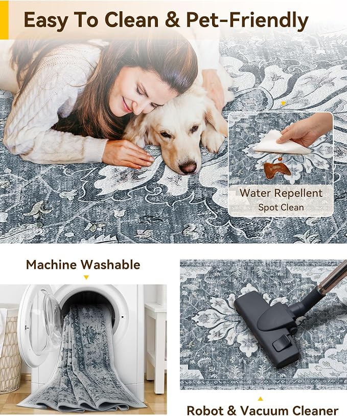 RELEANY Washable Area Rug, Square 8'x8', Water Repellent, Pet Friendly - Image 4