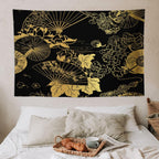 HZOHNAGO Japanese Tapestry Gold Flowers Umbrella Fan Pattern Printed Wall Tapestry Painting Wall Hanging for Bedroom Living Room Dorm 60" W x 40" H
