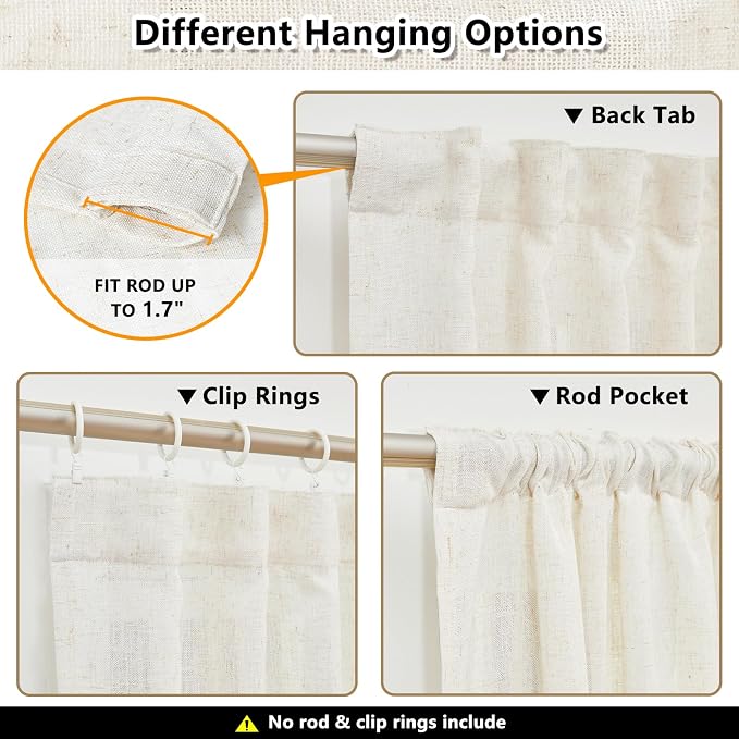 MYSKY HOME Linen Curtains for Living Room 1 Panel, Natural Semi Sheer Curtains - Image 4