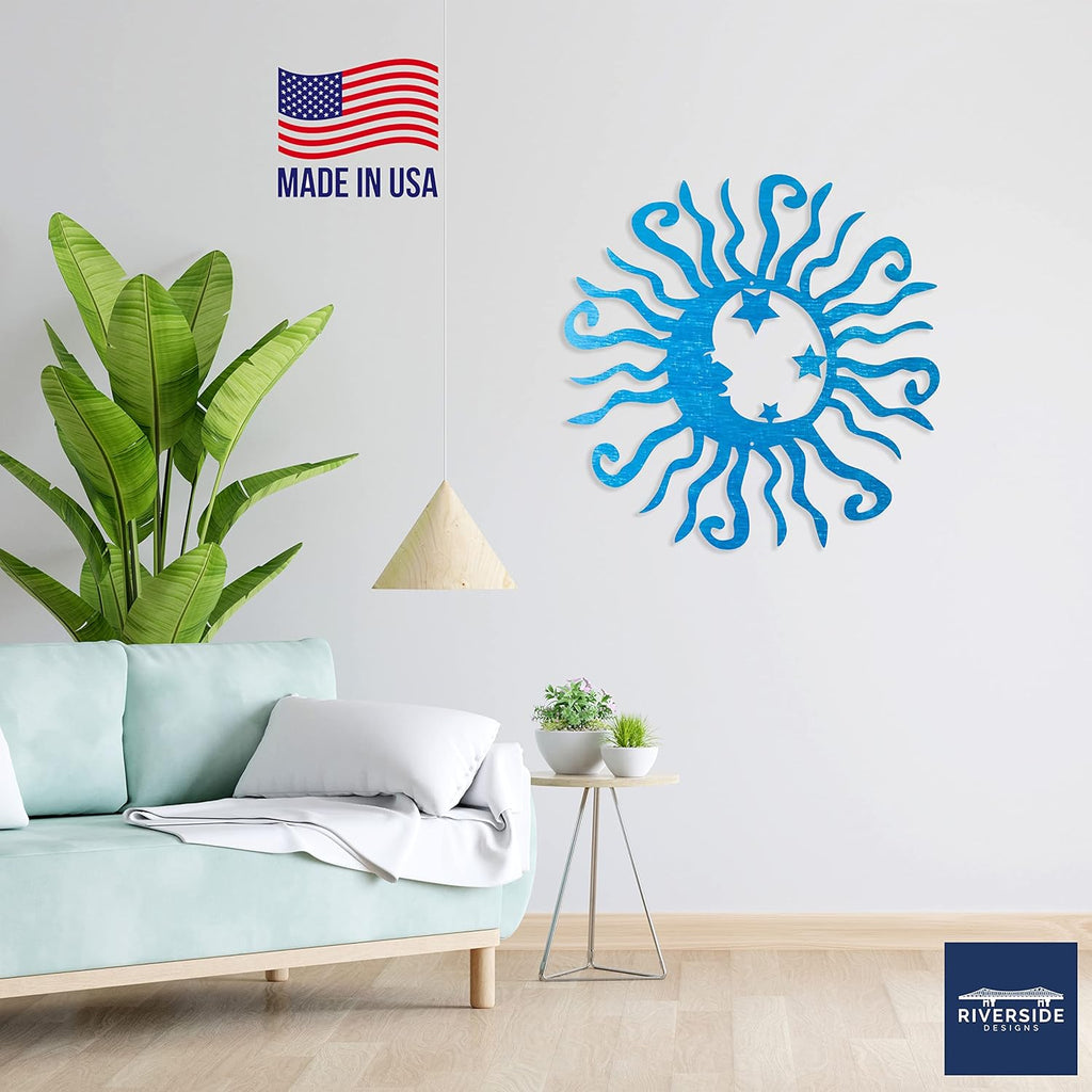 Riverside Designs Wacky Solar Moon Metal Wall Art Steel Outdoor Decor | Heavy-Duty and Waterproof | Made in USA (Teal, 18L x 18W)