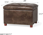 24'' Leather Ottoman with Storage Rectangle Foot Rest Ottomans Stool for Living Room(Brown,Leather Texture)