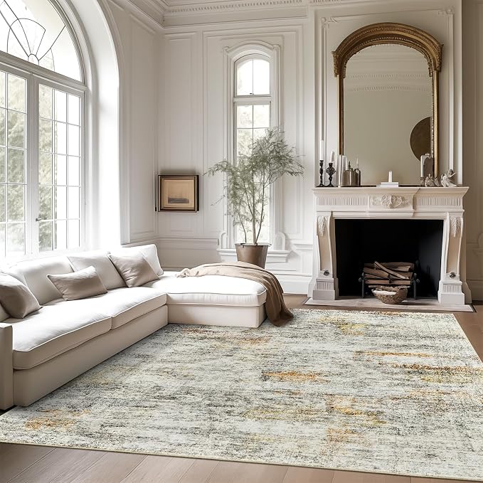 Soalmost 6x9 Area Rug for Living Room Washable Rugs Non-Slip Grey/Rust | - Image 2