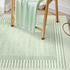 Wonnitar Washable Green Striped Runner Rug for Hallway 2'6"x8', Non-Slip Soft Runner Rug for Bedroom, Low Pile Minimalist 8ft Carpet Runner for Bathroom Laundry Kitchen (Green, 2'6" x 8')