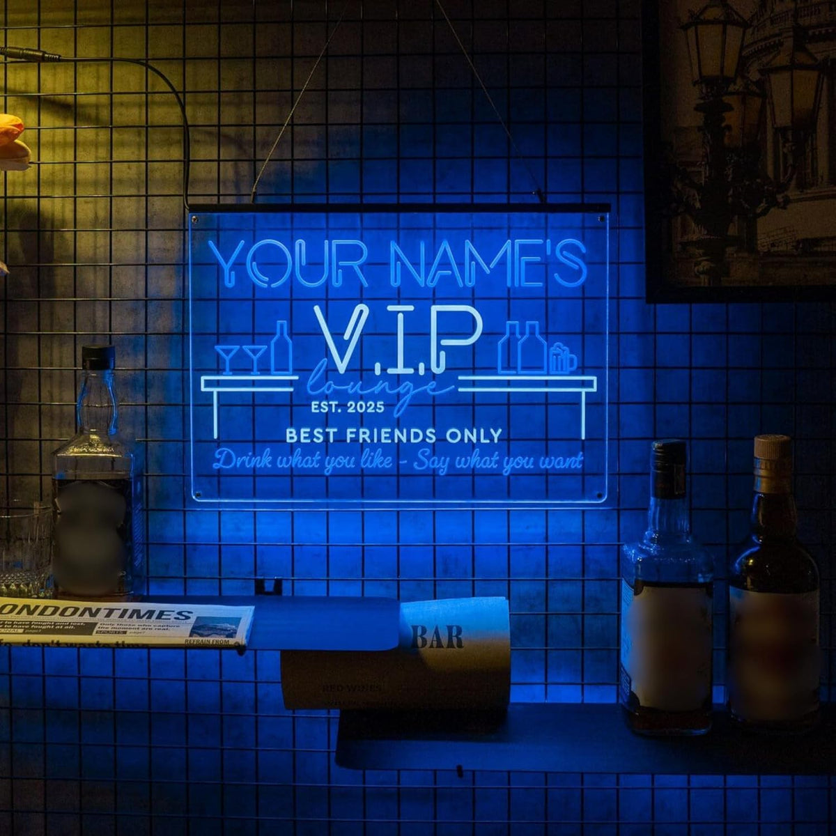 Personalized Bar Signs with Your Name for home wall light up with personalized pub name, man cave accessories, beer themed neon customizable lighted sign