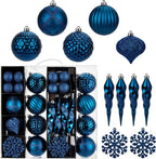 50PCS Christmas Tree Ornaments Set with Shatterproof Balls Icicle Snowflake Hanging Ornaments for Home Office Farmhouse Christmas Decorations, Dark Blue
