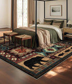 Rustic Cabin Area Rug 8x10, Machine Washable Lodge Bear Rug, Non-Slip Low Pile - Image 3
