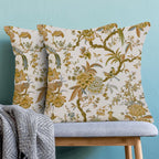 CXMEIFLY Summer Floral Birds Pillow Covers 20 x 20 Inch Set of 2 for Chinoiserie Flowers Spring Decor Throw Pillows Mustard Yellow Plant Outdoor Decorative Cushion Cases for Couch Bed Decorations