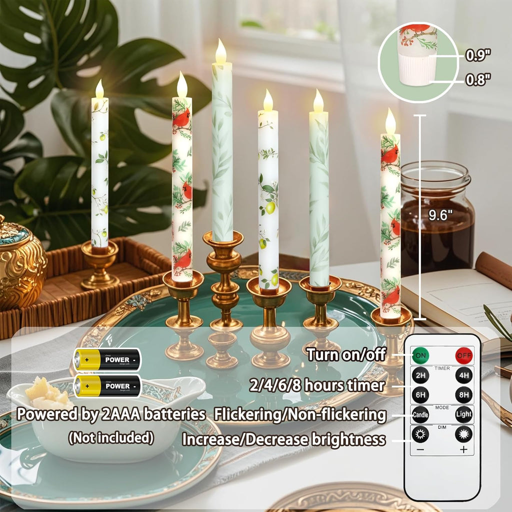 Willow Leaf Flameless Taper Candles with Remote & Timer Real Wax LED Taper Candles Flickering Candlesticks Battery Operated Candle for Home Wedding Party Summer Fall Christmas Decor 2 Pack 9.6"