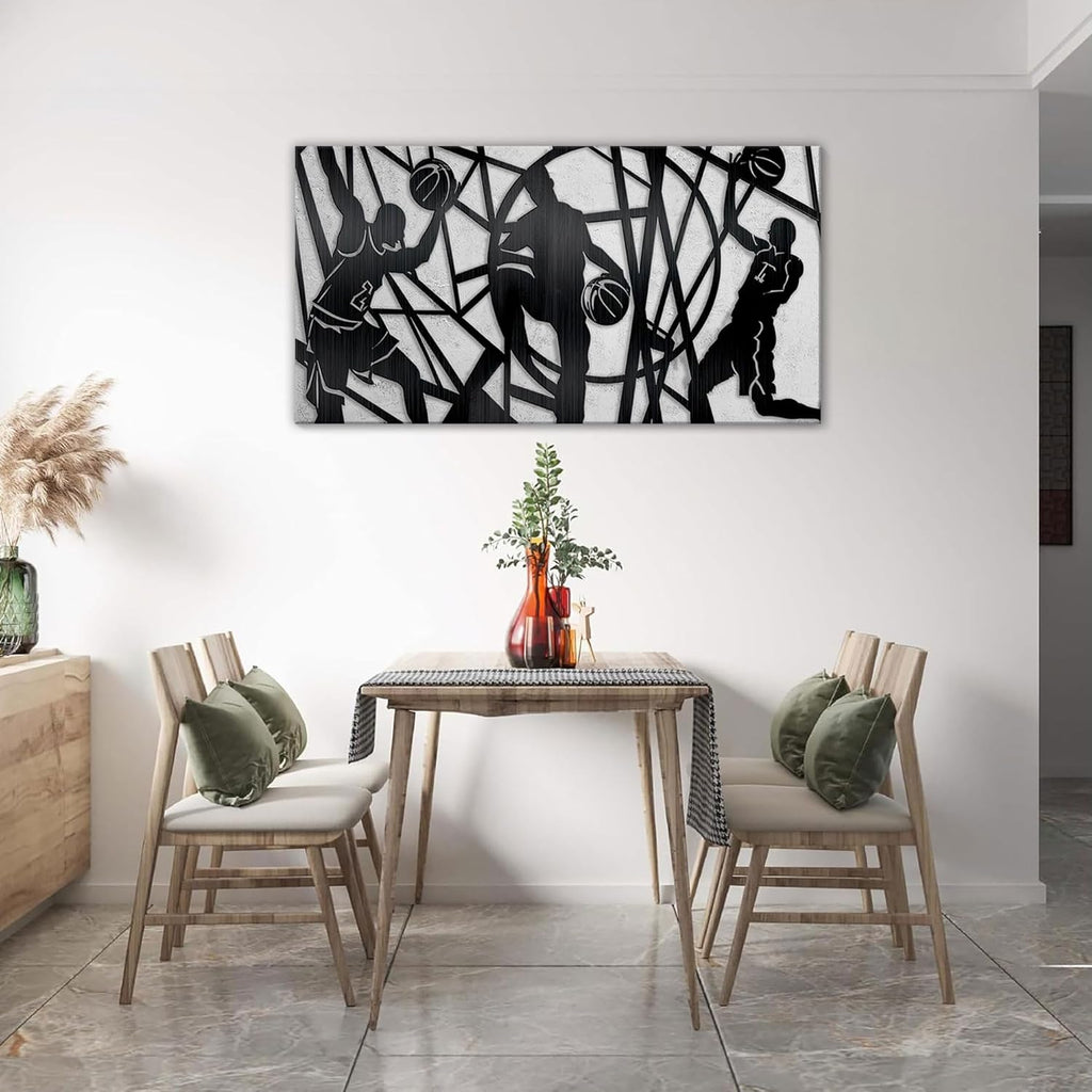 Black and White Wall Art, Basketball Lines Sports Theme Canvas Print Modern Art Paintings for Living Room Boys Room Game Room Bedroom Large Wall Decor 20x40 In