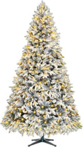 9ft Pre-Lit Snow Flocked Rotating Christmas Tree with 600 Multi-Color LED Lights, 2512 PE & PVC Tips - Realistic Artificial Tree for Holiday Decor