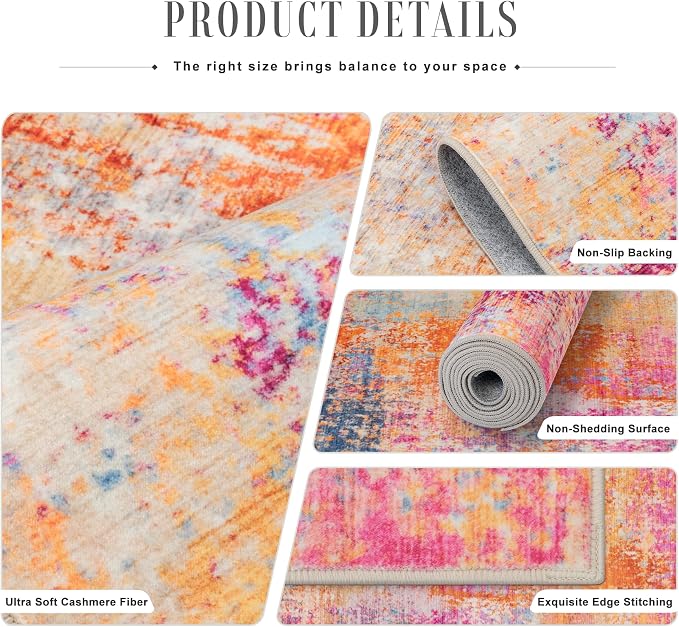 2.6x14 Washable Runner Rug:Modern Abstract Soft Carpet Galaxy Haze | - Image 5
