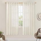 68 inch Semi Sheer Linen Curtains 2 Panels, Light Filtering Panels | Cream Ivory by LAMIT