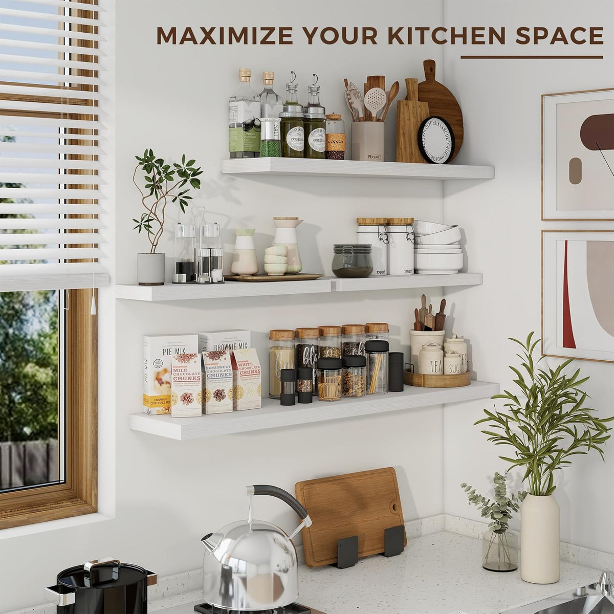36 inch Floating Shelves Wall Shelves for Office with Invisible Brackets, 8 inch Deep Shelves for Bathroom, Living Room, Kitchen, Office, 36x7.9 inch deep Set of 2, White
